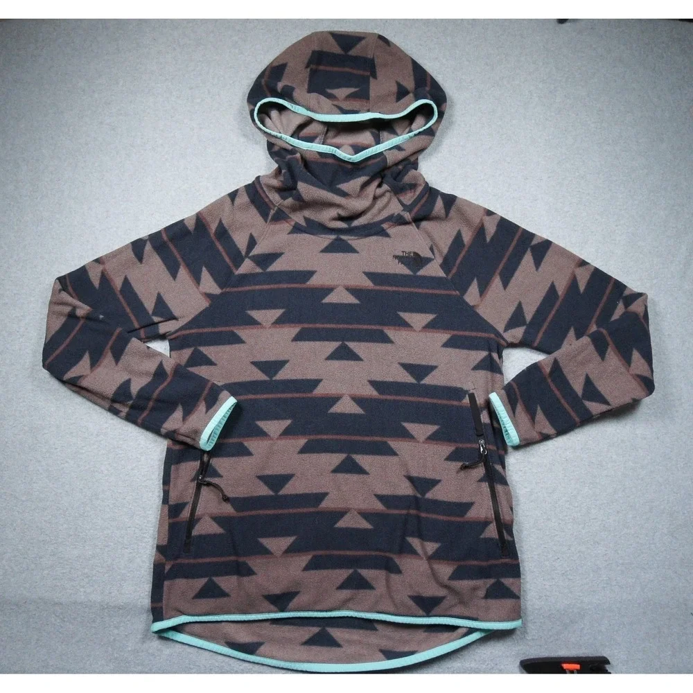 The North Face Sweater Mens Medium Fleece Hoodie Pullover Geometric Print Adult